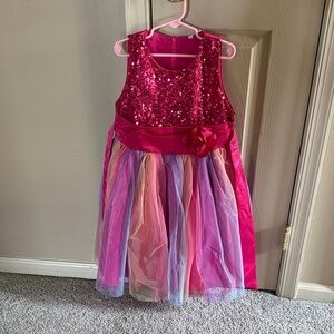 Girls Sparkly pink rainbow formal dress